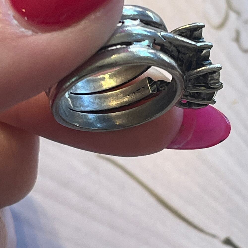 Vintage Designer Sterling Silver Ring Wide Signed 925 Stamp Missing Stone sz 6.5 - Picture 6 of 8